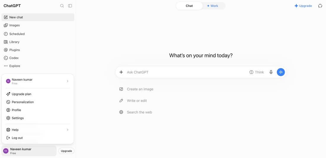 ChatGPT profile menu with Settings